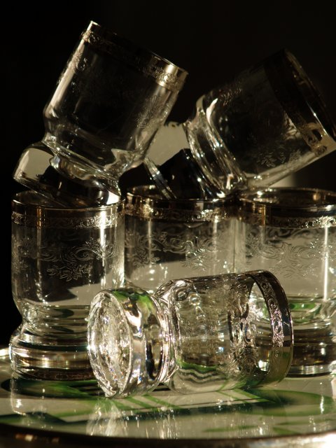 Bleikristall Gläser Murano Goldrand Silberrand