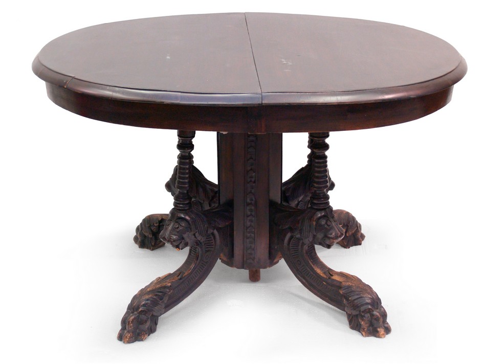 antiker Tisch um 1900 mit geschnitzter Staffage Löwen Esstisch